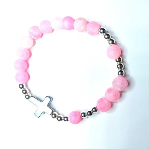 Bransoletka - 10 różańca - kamień naturalny - Agat mrożony róż