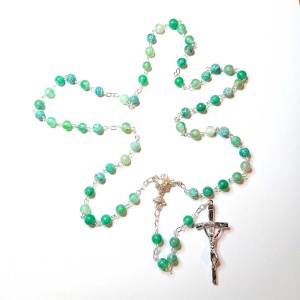 Różaniec do Pierwszej Komunii - kamień naturalny - agat mrożony zielony