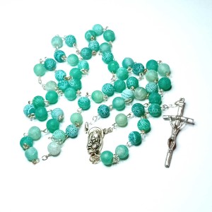 Różaniec do Pierwszej Komunii - kamień naturalny  agat zieony 8mm
