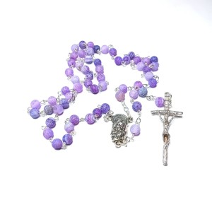Różaniec do Pierwszej Komunii - kamień naturalny  agat fioletowy 