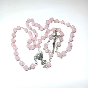 Różaniec do Pierwszej Komunii - kamień naturalny  kwarc różowy 6mm 
