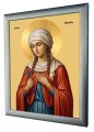 Ceramiczny obraz religijny przedstawiający Świętą Klaudię w stylu klasycznej ikony chrześcijańskiej.jpg