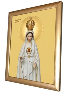 Obraz na Ceramice w Drewnianej Ramie - Matka Boża Fatimska