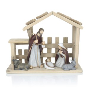 Szopka bożonarodzeniowa Favola 24 cm – Święta Rodzina z wołem i osłem