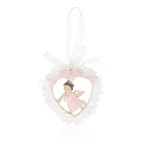 Aniołek Favola 7 cm w sercu – biało-różowa zawieszka z żywicy