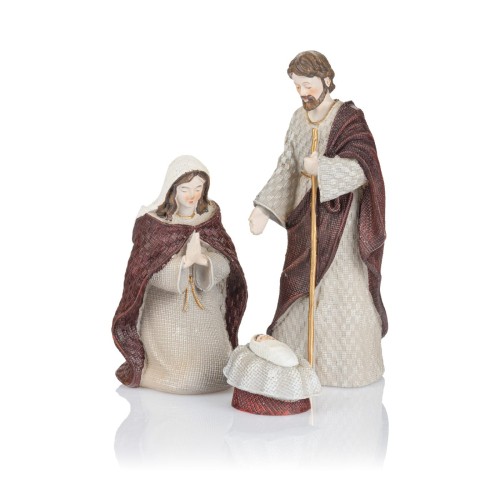 Święta Rodzina Favola 13 cm w kremowych i bordowych szatach – przód