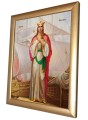 Święta Urszula ze strzałą i żaglowcami – obraz na ceramice w drewnianej ramie