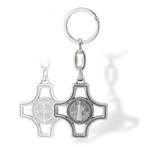 Brelok z medalem św. Benedykta – metalowy krzyż 4 cm