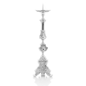 Lichtarz mosiężny niklowany 58 cm