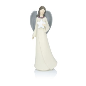 Anioł Favola 23 cm z gwiazdą – kremowa figurka z żywicy