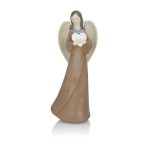 Anioł Favola 23 cm z sercem – brązowa figurka z żywicy