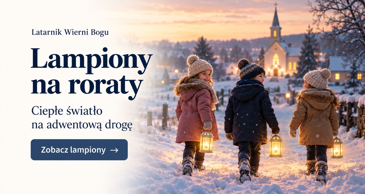 Lampiony na roraty — dzieci z lampionami w zimowej scenerii